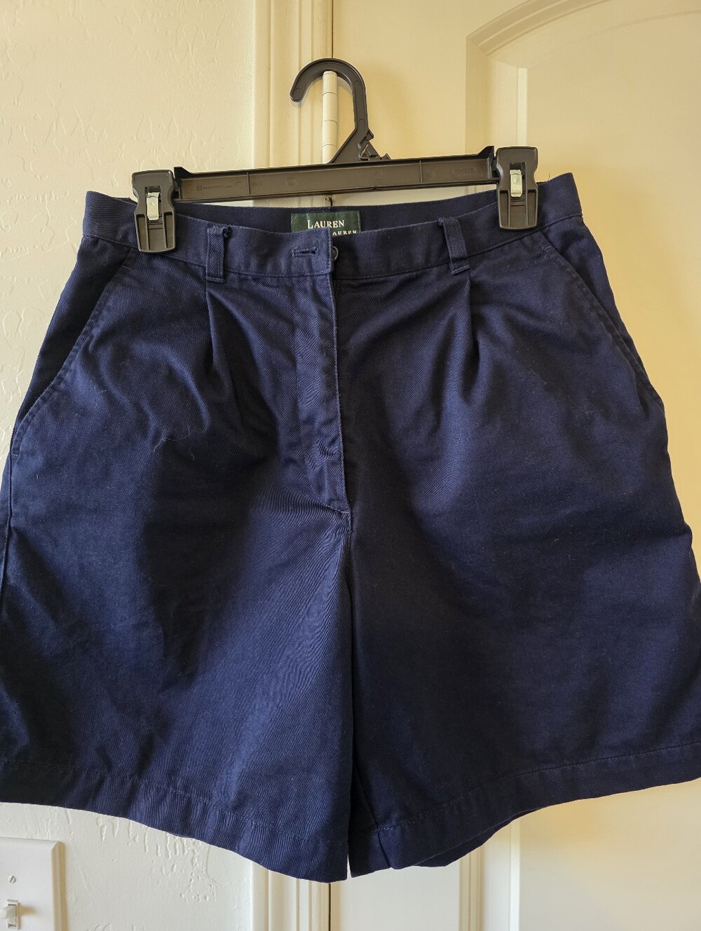 Ralph Lauren Womens Navy Pleated Chino Bermuda Shorts Size 6
